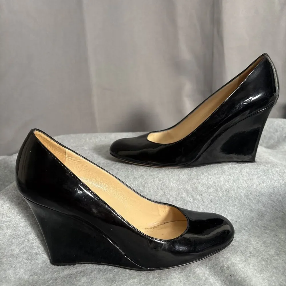 Kate Spade Platform Wedge Heels Black Size 7B Made In Italy Patent‎ Leather